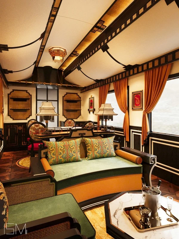 Imperial Suite SJourney — salon panoramique avec champagne et vue sur le Vietnam