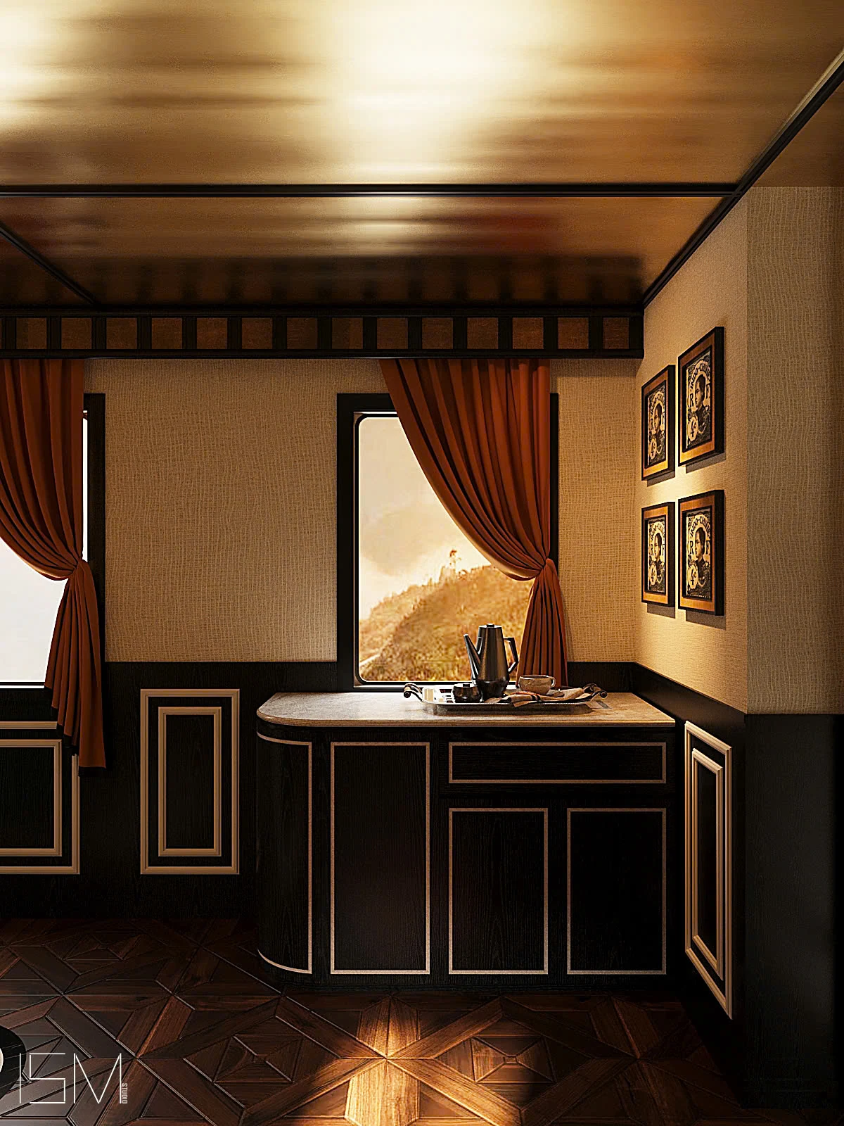 Wagon-restaurant Premium SJourney — office de service avec cadres et comptoir