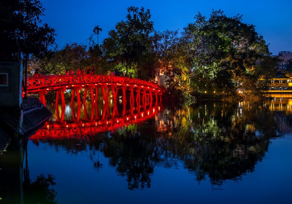 Hano, State / Country »; August 2017: The beautiful red lake bridge of the city of Hanoi